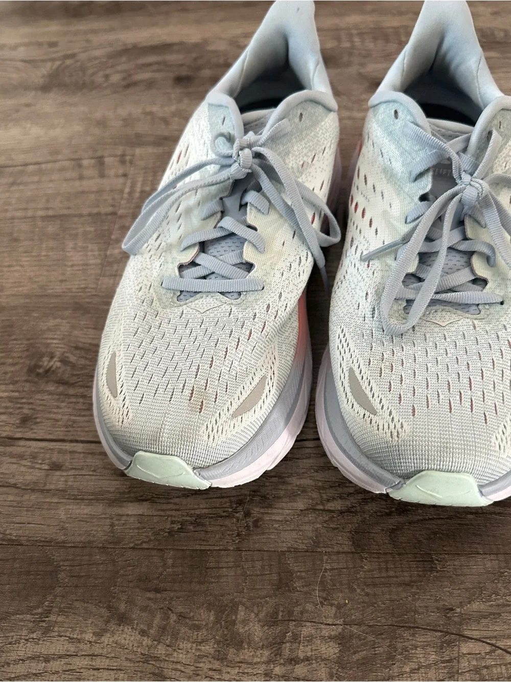 Hoka Women's Pale Blue Running Sneakers with Coral Accent